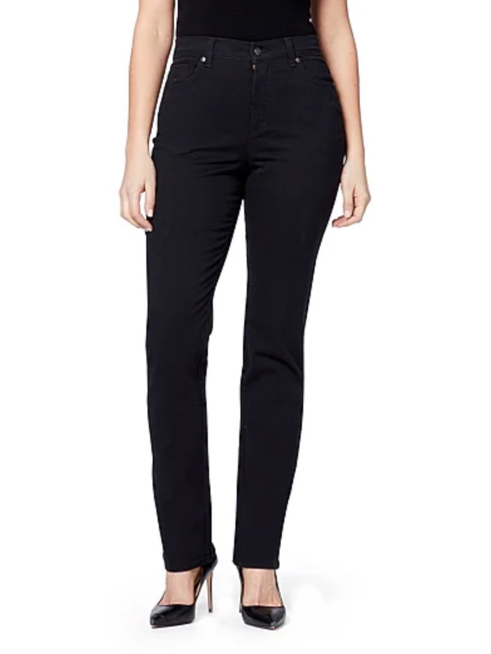 Gloria Vanderbilt Amanda Straight Leg Slimming Stretch Jeans Black 14 Petite NEW
